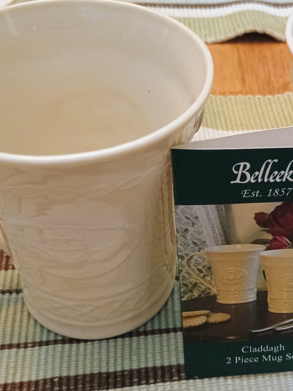 Pair of vintage Belleek "Claddagh" Mugs
